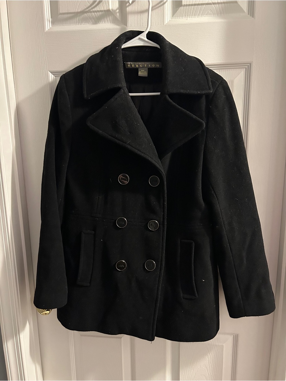 Kenneth Cole Reaction Black Double-Breasted Wool Peacoat